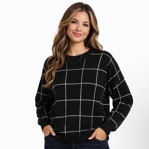 T Tahari Black and White Grid Sweater Women’s Size 1x